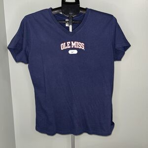 Nike Ole Miss Youth XL 16/18 V Neck T Shirt Short Sleeve Navy Rebels